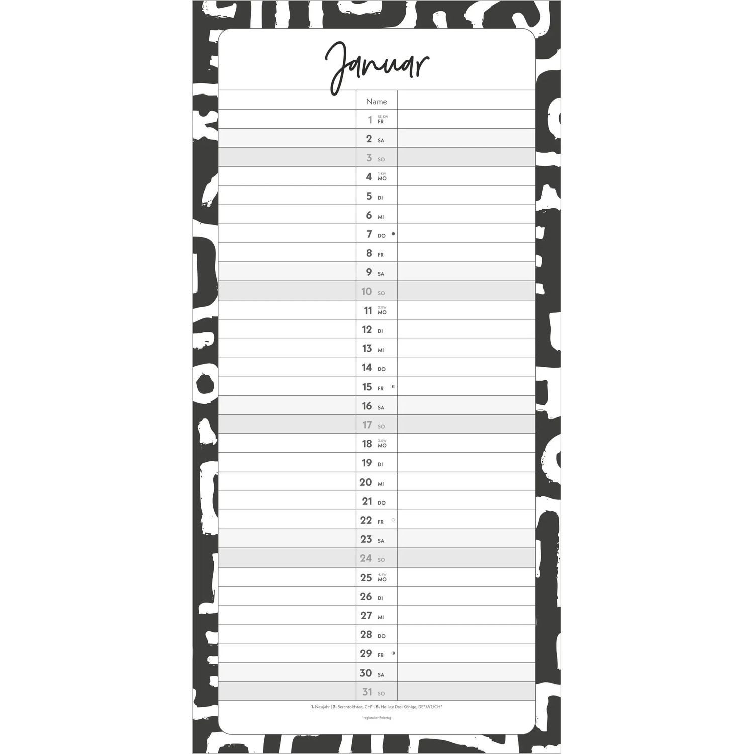 Wandkalender Termine für 2 Black and White 2027