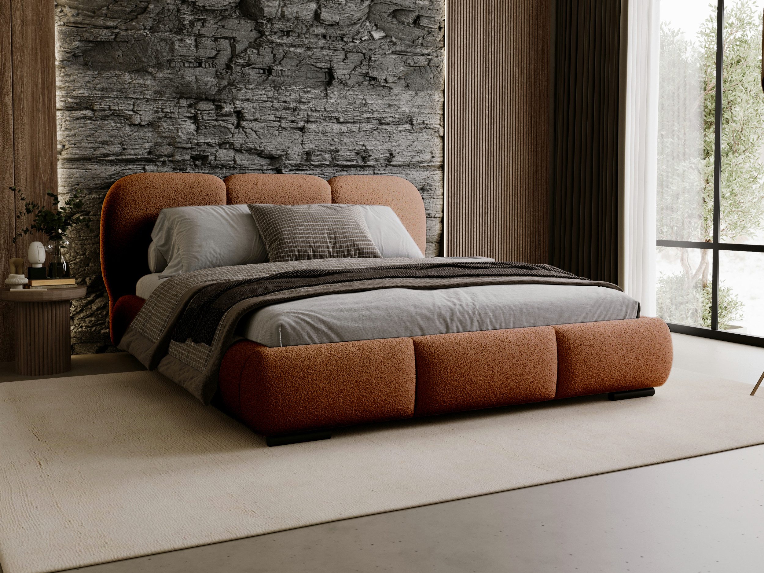 Compleo Polsterbett Wolkenbett, abgerundete Formen, Bouclé-Stoff, verschiedene Farben, TOPSELLER Stauraumbett MADE IN EU