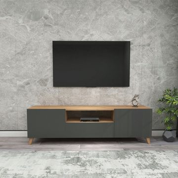 en.casa TV-Schrank »Torsby« TV Lowboard mit 3 Türen Eiche-Optik / Anthrazit