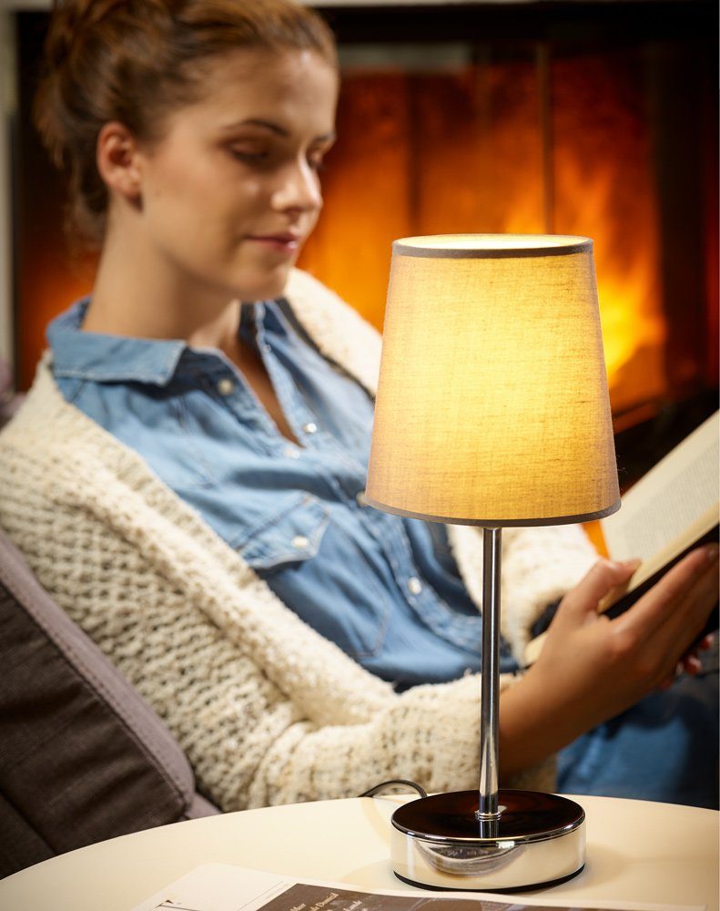 monzana Tischleuchte Lumière, Tischlampe, 2er Set 32 cm Stoffschirm E14 Chrom Metall Wohnzimmer Büro