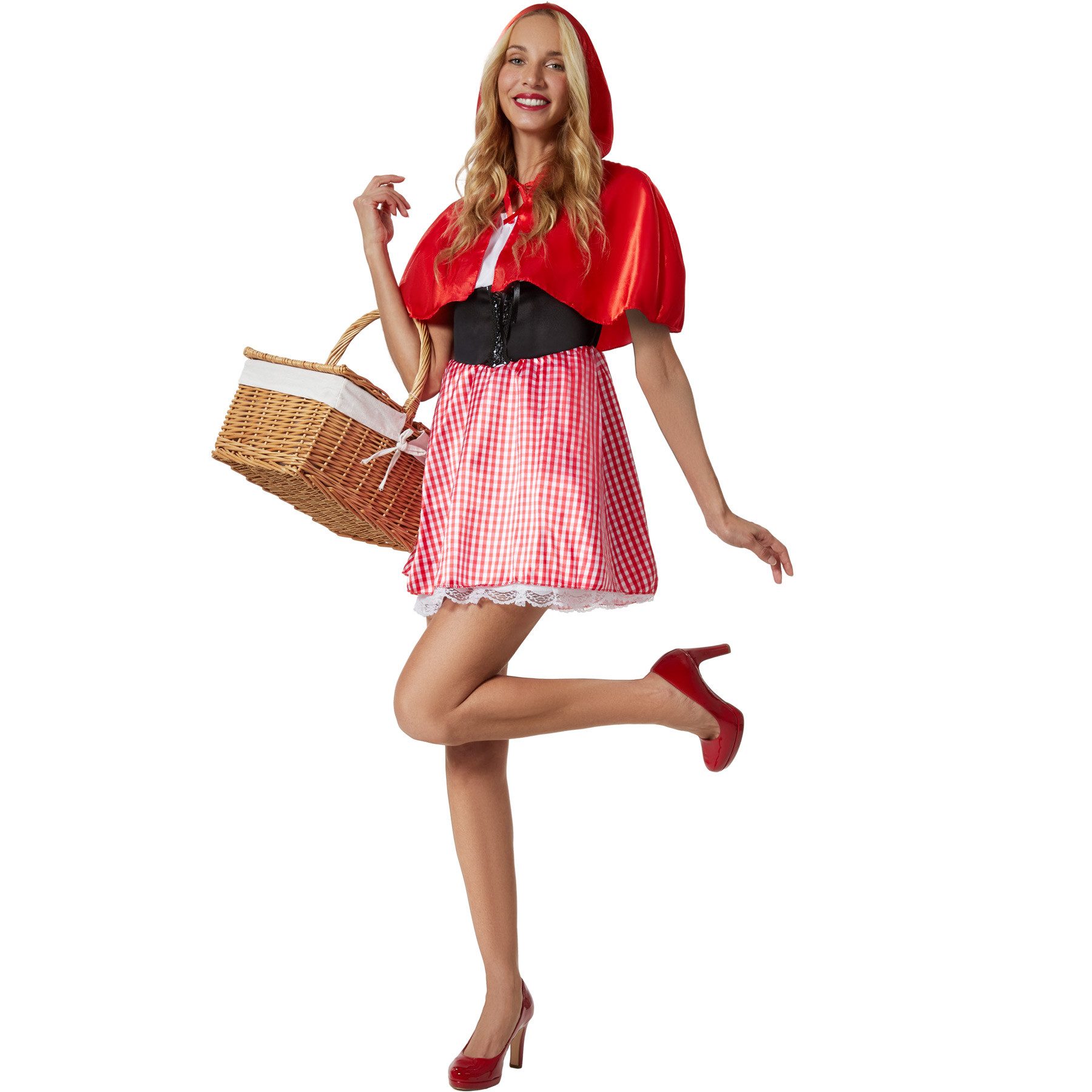 dressforfun Kostüm Damenkostüm, Bezauberndes Kleid und roter Umhang im klassischen Rotkäppchen-Look.