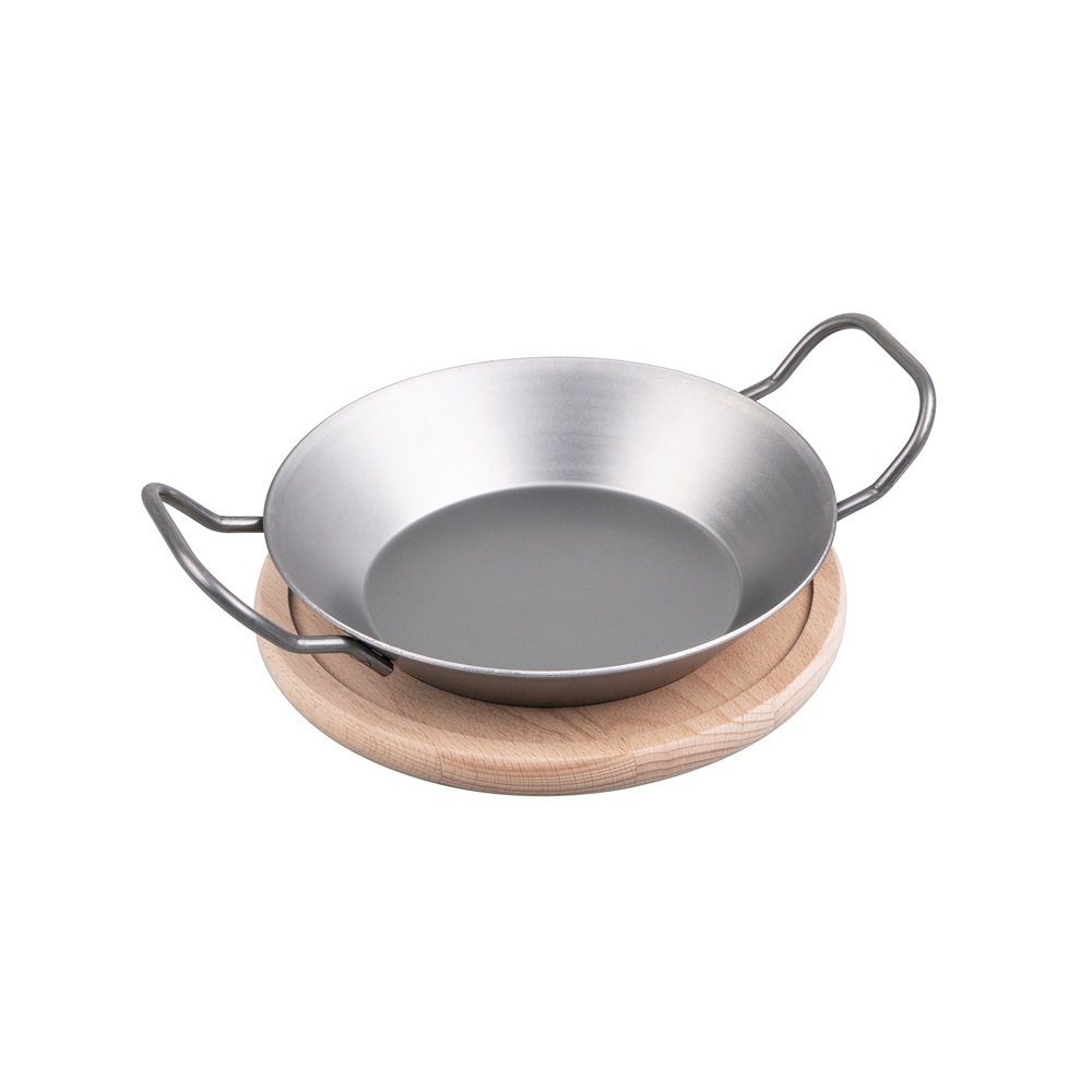 CHG Bratpfanne 1 Schlemmerpfännchen mit Servierbrett 20cm - silber, Eisen