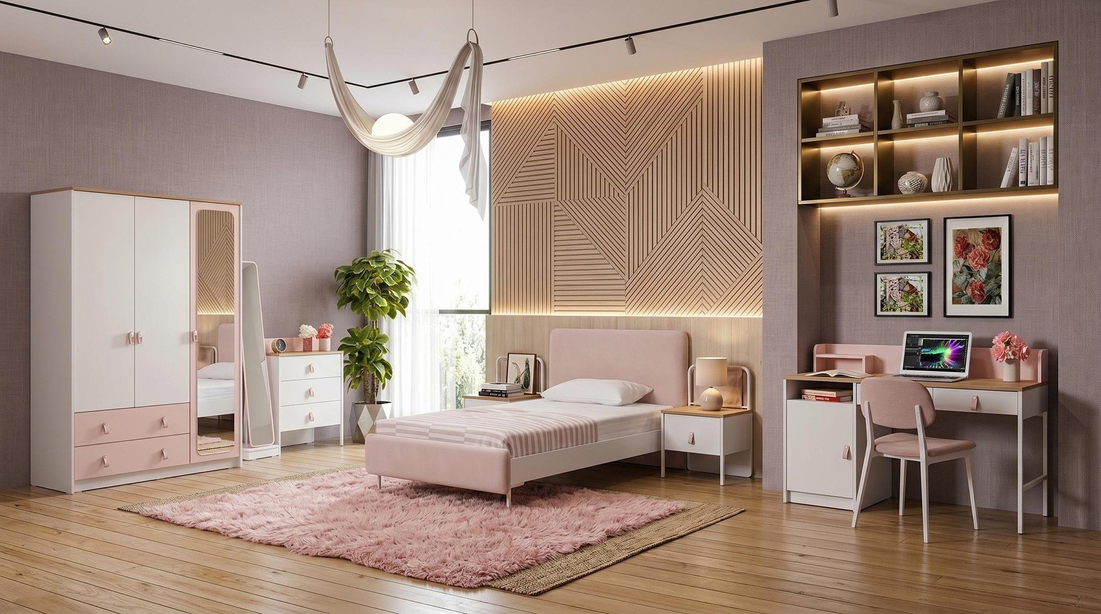 Xlmoebel Kleiderschrank Weiß-rosa Kleiderschrank für Jugendzimmer mit viel Stauraum