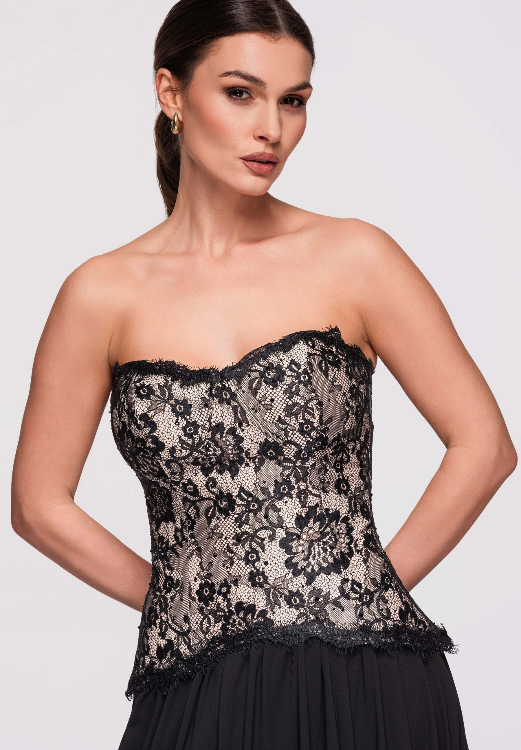 OMBRE Abendkleid Maxikleid mit Korsett Abendmode Schwarz S (kein Set, 1-tlg) Zweiteiliges Design mit separatem Korsett und Rock