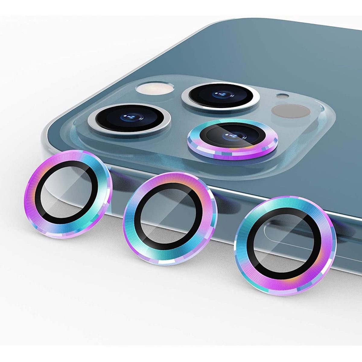 Wigento Handyhülle Metal Ring Camera Tempered Glas Film für Apple iPhone 14  Pro Max / 14 Pro Panzer Zubehör Glas Rainbow
