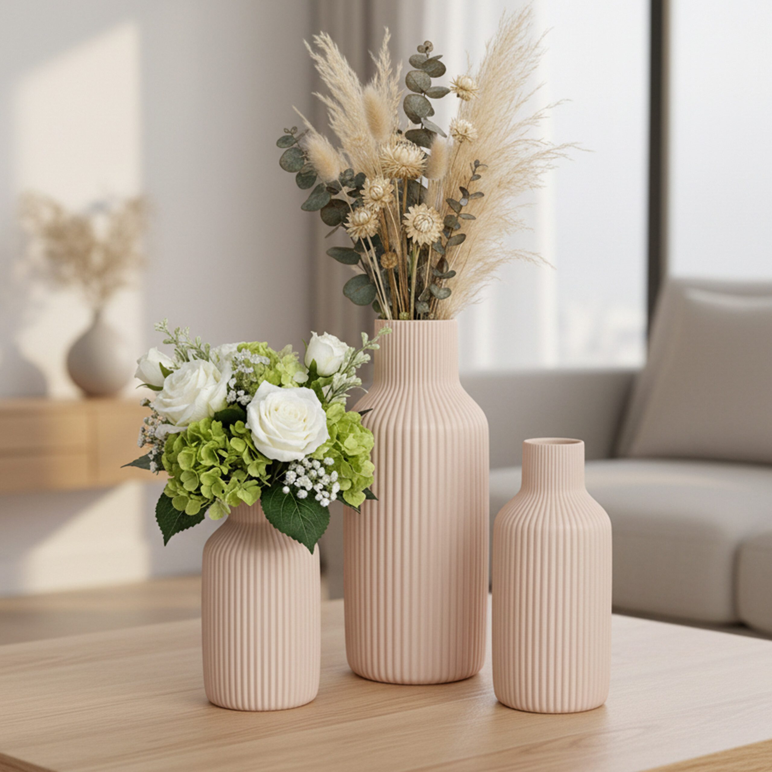relaxdays Tischvase Vasen 3er Set aus Keramik, Beige günstig online kaufen
