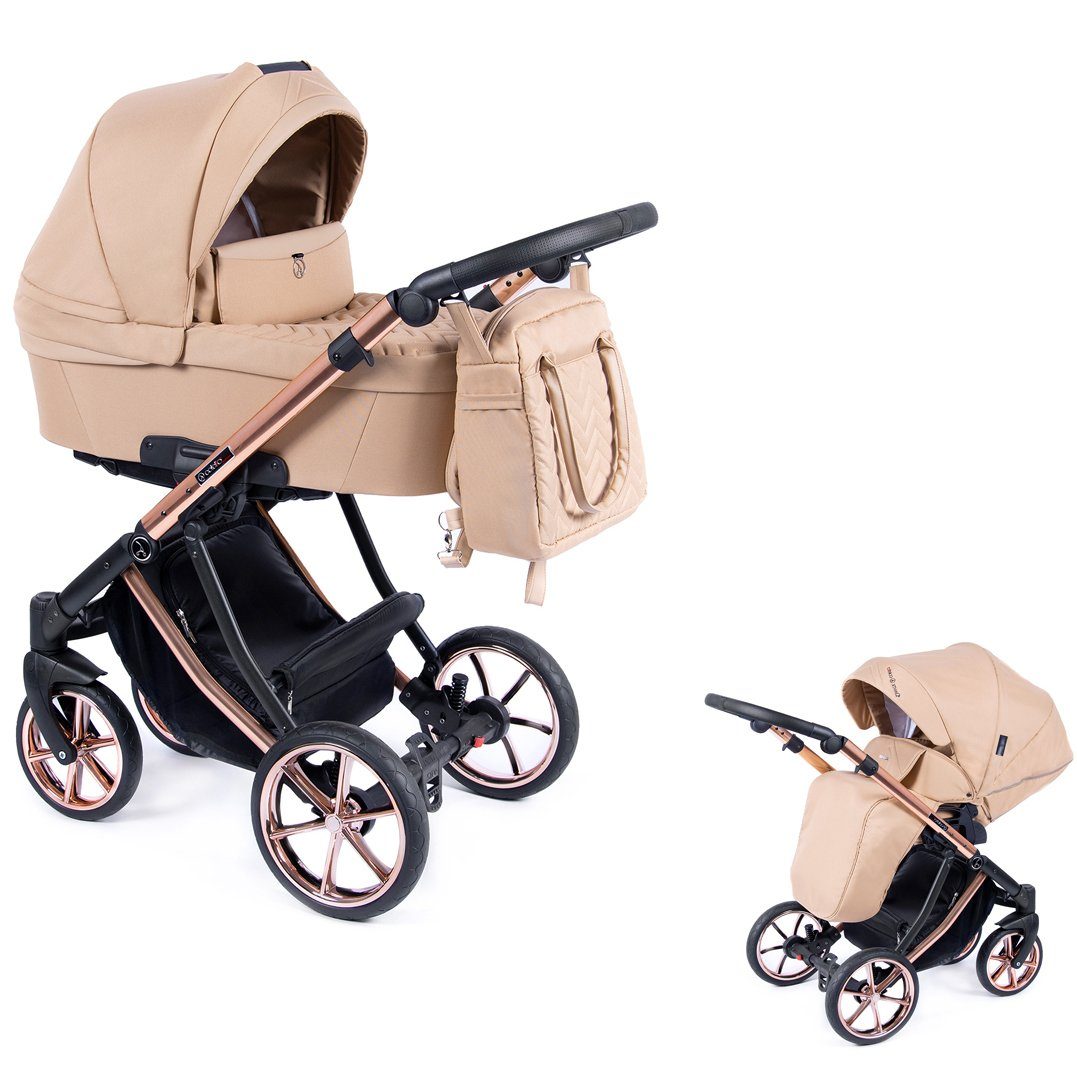 babies-on-wheels Kombi-Kinderwagen 2 in 1 Kinderwagen-Set Dante - 11 Teile - in 16 Farben Beige = Gestell kupfer