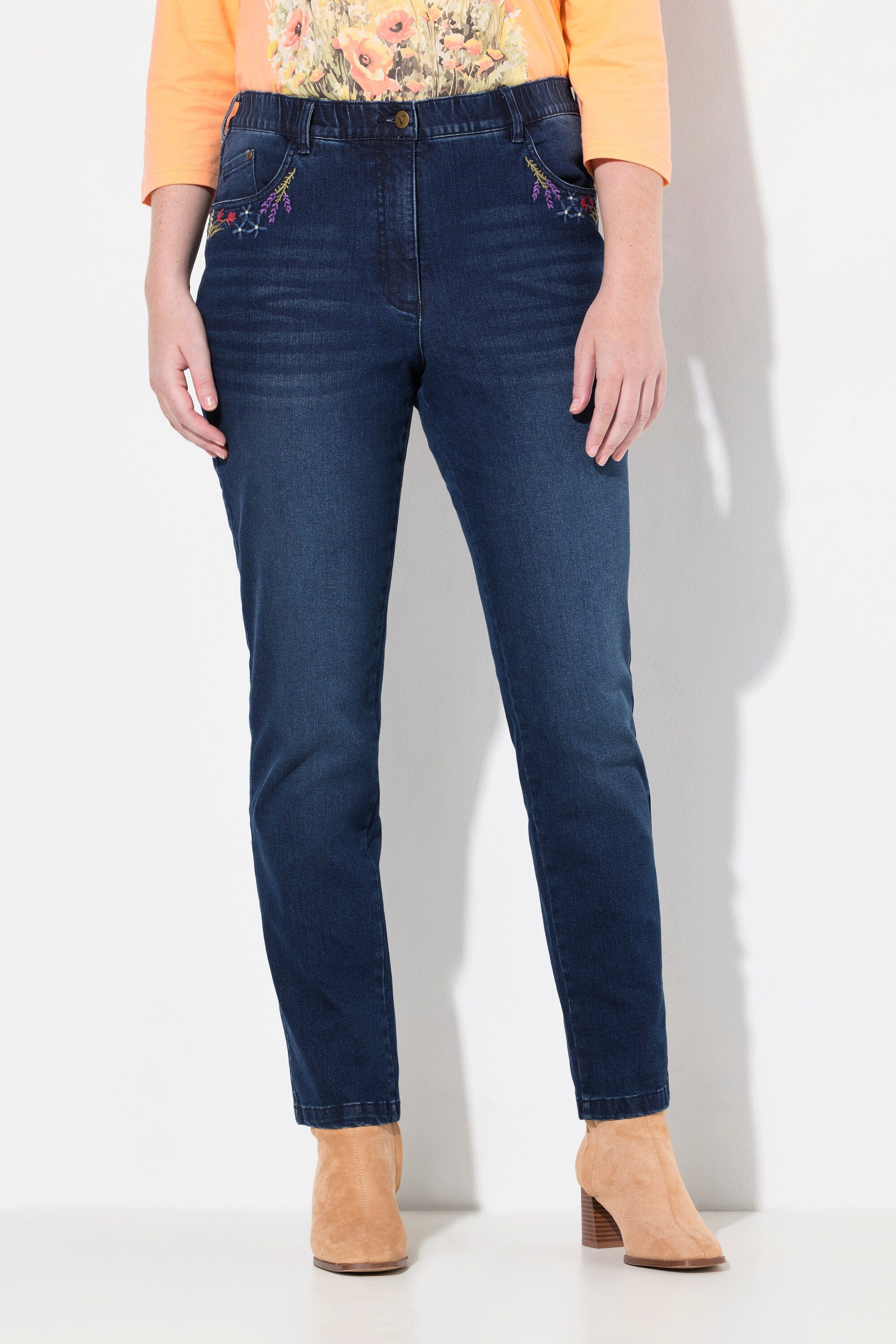Ulla Popken Regular-fit-Jeans Джинсы Mia Stickerei Komfortbund Stretchdenim