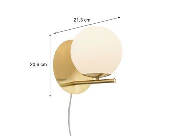 meineWunschleuchte LED Wandleuchte, Dimmfunktion, LED wechselbar, Warmweiß, innen mit Schalter dimmbar, Lampen-schirm Glas-kugel, Gold Höhe 21cm