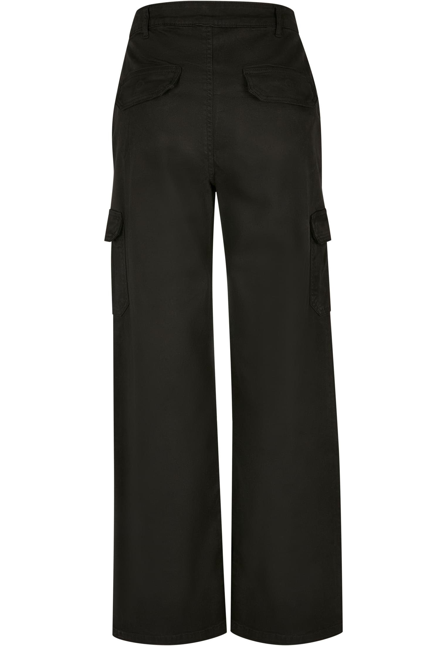 URBAN CLASSICS Stoffhose (1-tlg) Straight Pants Waist Ladies black Damen High Cargo