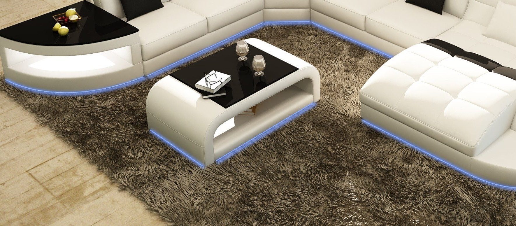 Xlmoebel Beistelltisch Design Couchtisch 6140 aus Glas und gepolstertem Material (Couchtisch 6140), Hergestellt in Europa