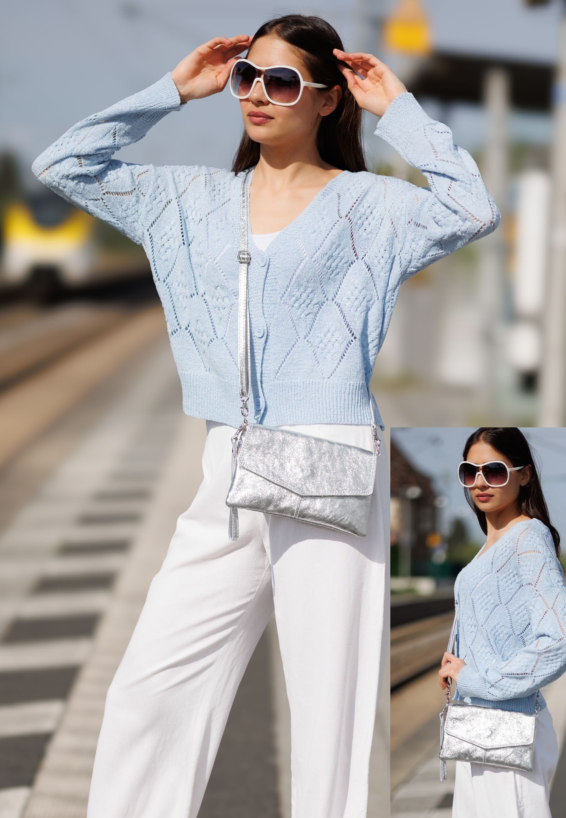 Caspar Clutch Abendtasche Leder Damen Umhängetasche - PREMIUM LINE - Modell No.322, aus 100% gewaschenem Echtleder aus Italien - samtig weich & nachhaltig