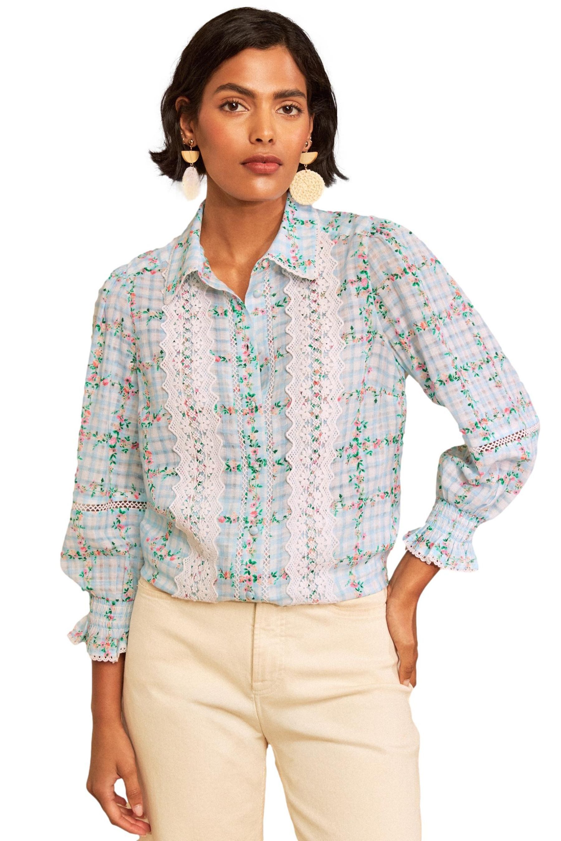 Love & Roses Hemdbluse Love & Roses geknöpftes Shirt, Spitze & 3/4-Ärmel (1-tlg)