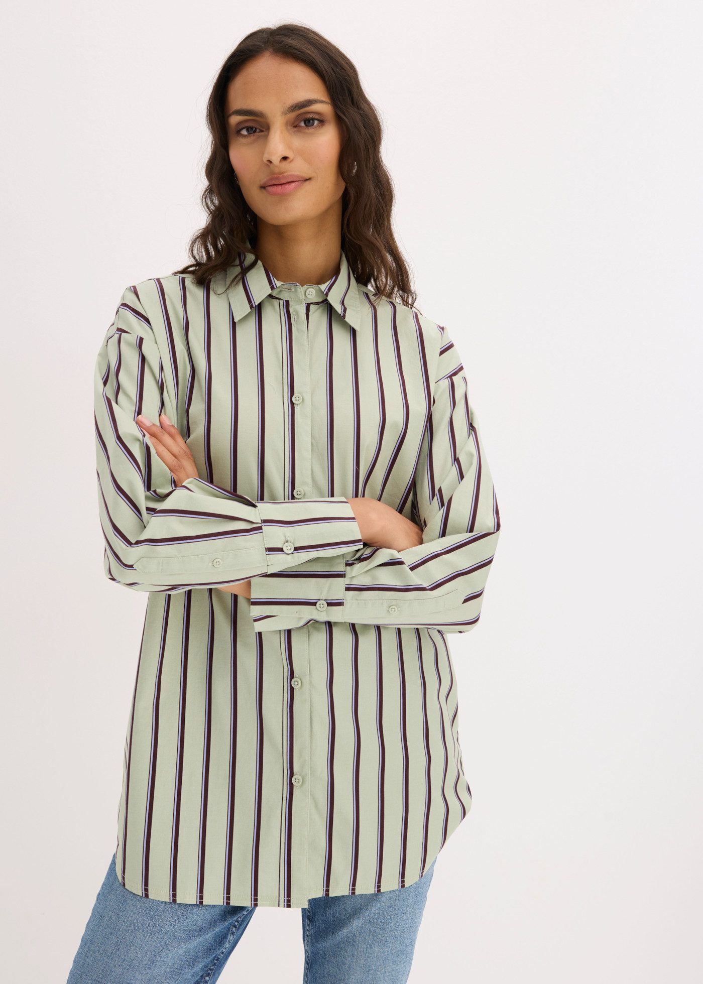 bonprix Hemdbluse Oversize-Passform, hüftbedeckende Länge, mit überschnittener Schulter