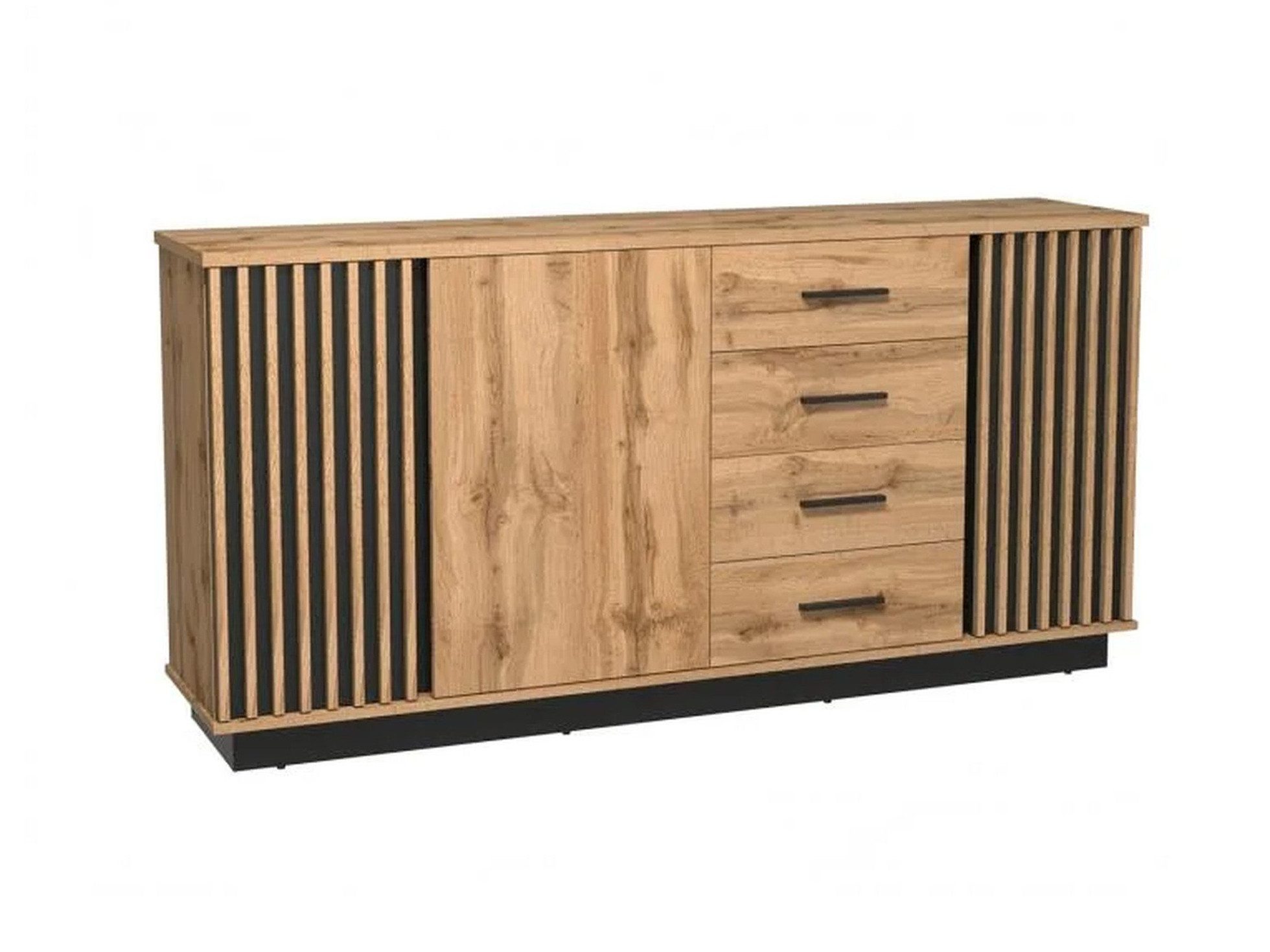 Beautysofa Kommode mit 4 Schubladen und Dreitürig Lamelo, mit dekorativen Lamellen, geräumig