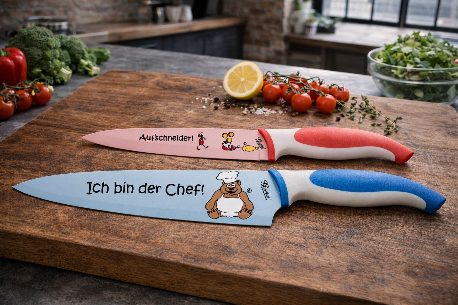 Genius Messerblock Genius Cartoon-Messer Set 2-tlg. Küchenmesser Kochmesser u.