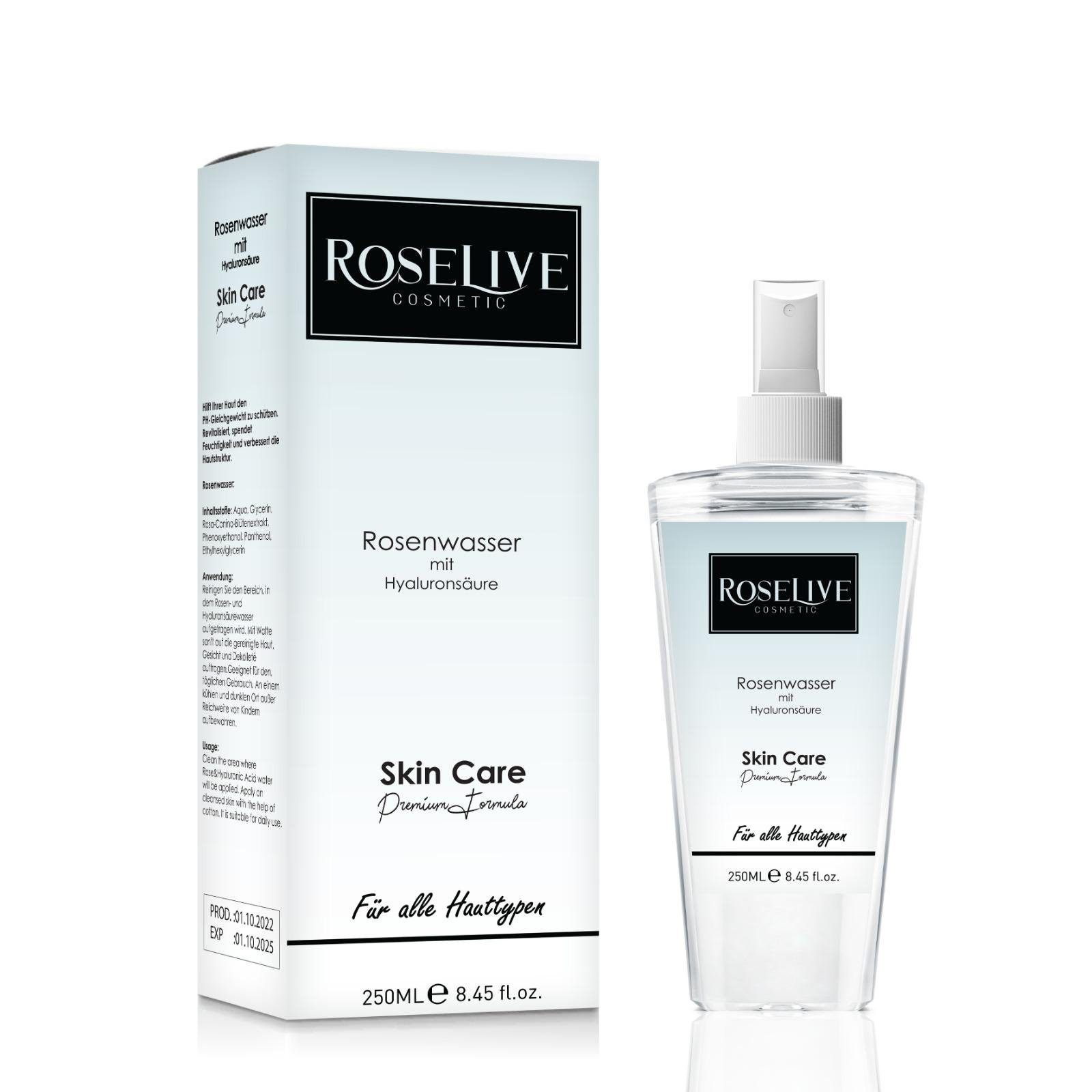 ROSELIVE Gesichtspflege ROSELIVE Rosenwasser mit Hyaluron Gesichtswasser  Tonic, 1-tlg., mit Hyaluronsäure