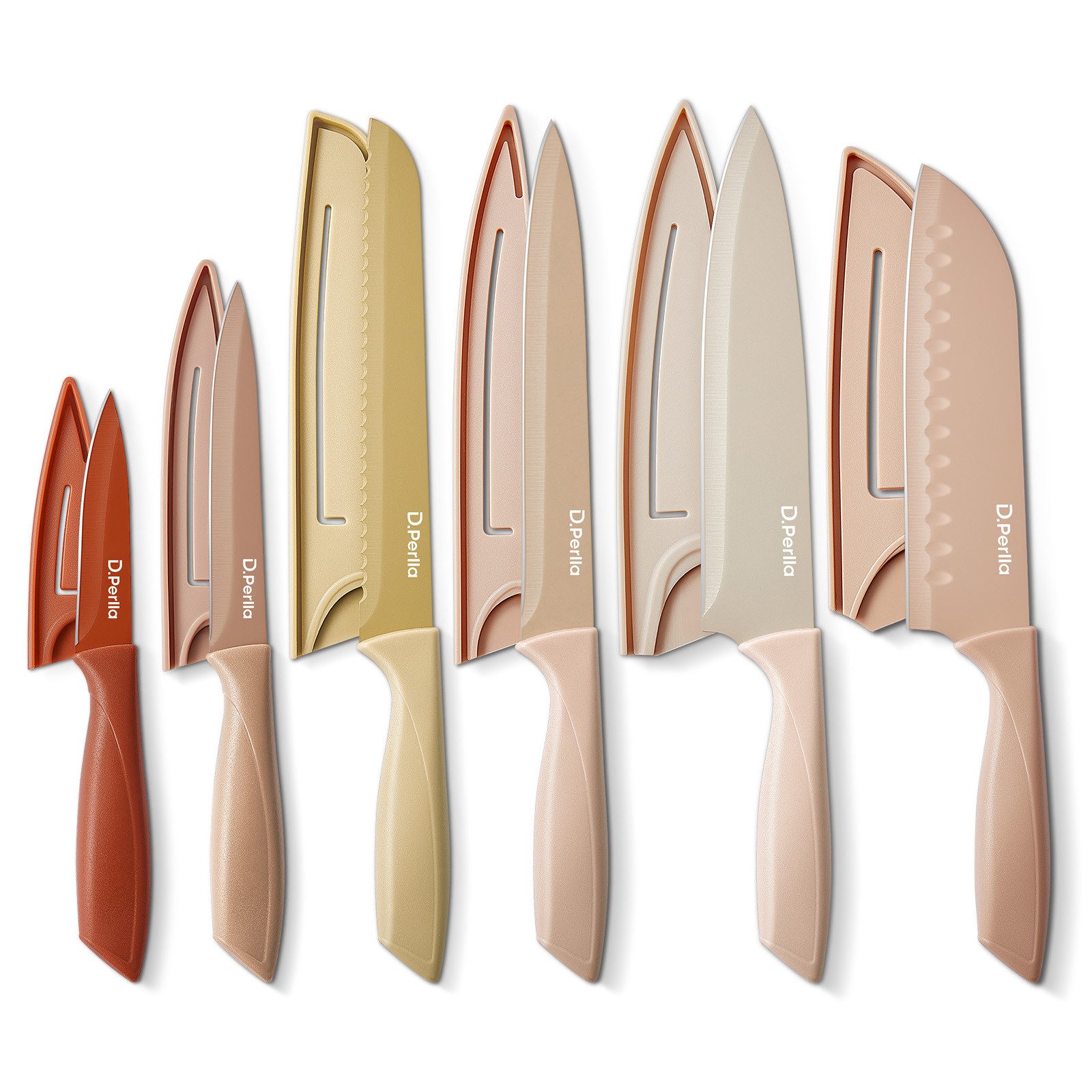 D.Perlla Messer-Set 6-teiliges Küchenmesserset, Edelstahl, mehrfarbig (Set, 6-tlg)
