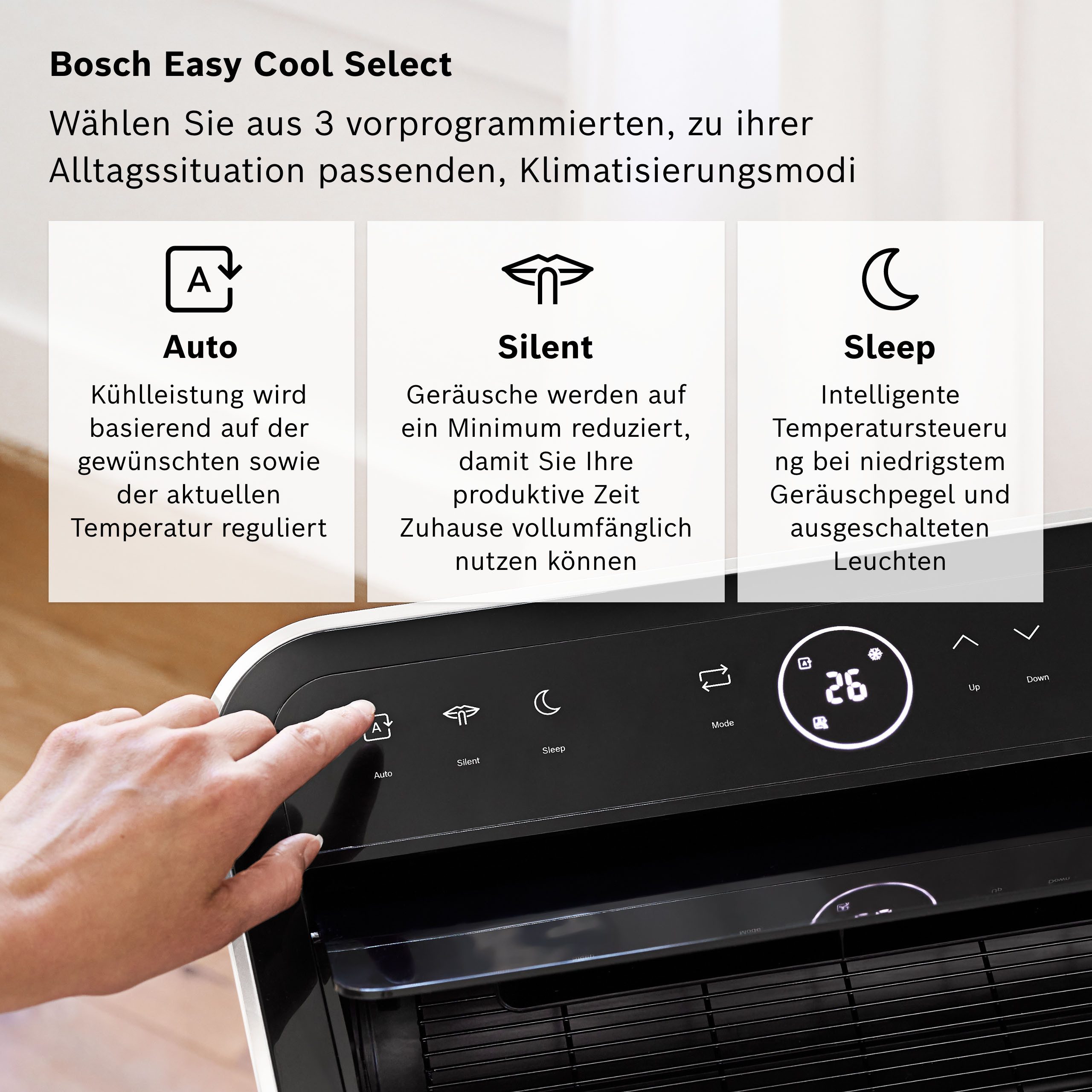 BOSCH 3-in-1-Klimagerät Cool 4000 - Klimaanlage mit Luftentfeuchter und Ventilator, Entfeuchtung bis zu 50 l/Tag, für Räume bis zu 35m²