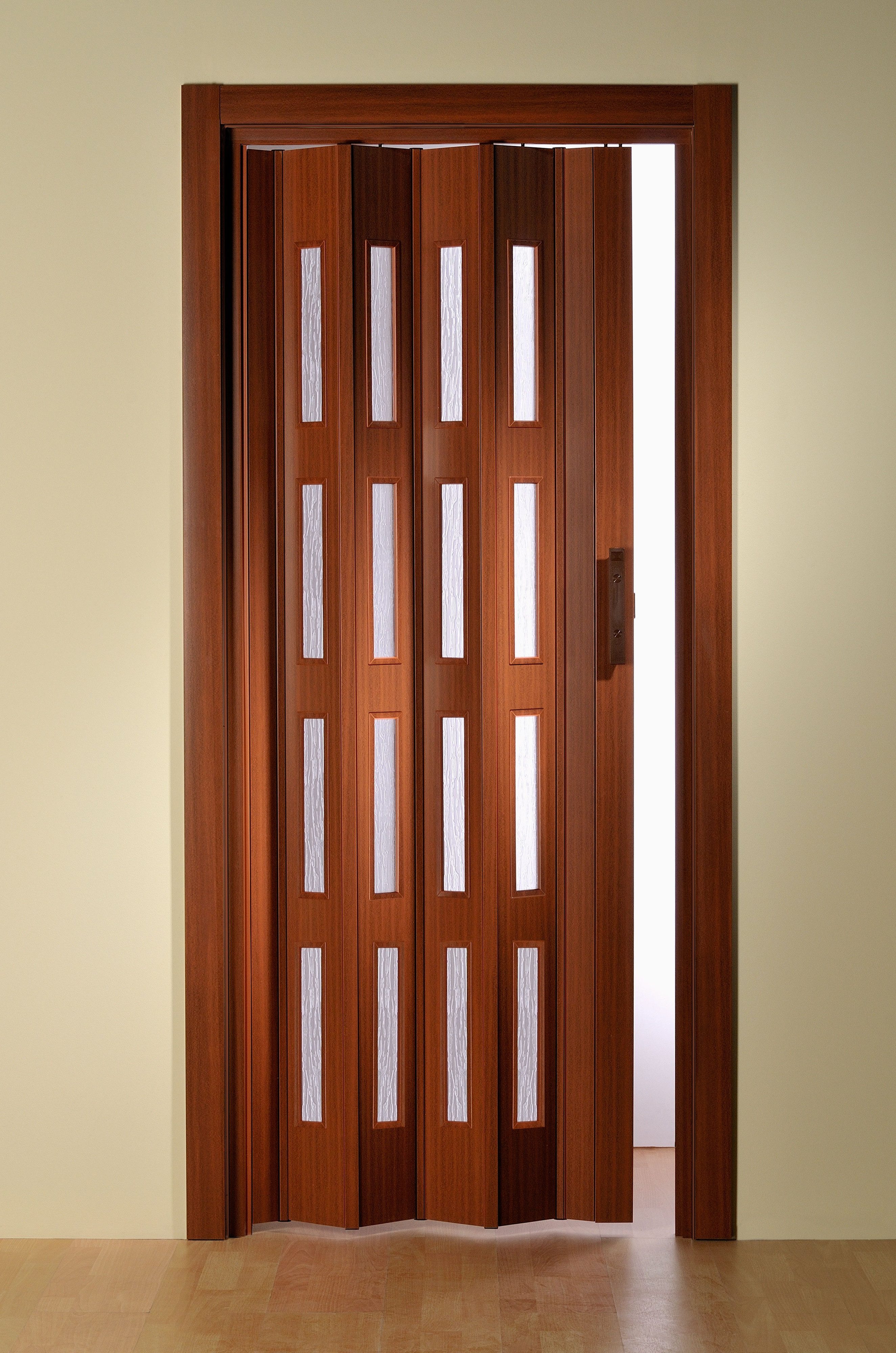 Forte Falttür Falttür Schiebetür Nischentür B 88,5 x H 202 cm Mahagoni 4 Fenster (1 Stück), abwaschbar und für Naßräume geeignet