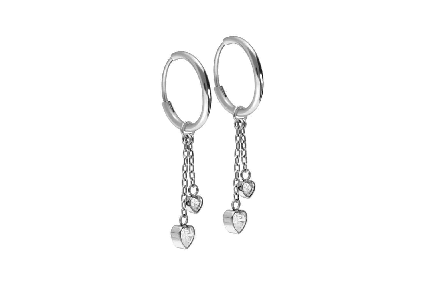 Piercing-Set Titan Ohrclicker Creolen 2 KRISTALLHERZEN