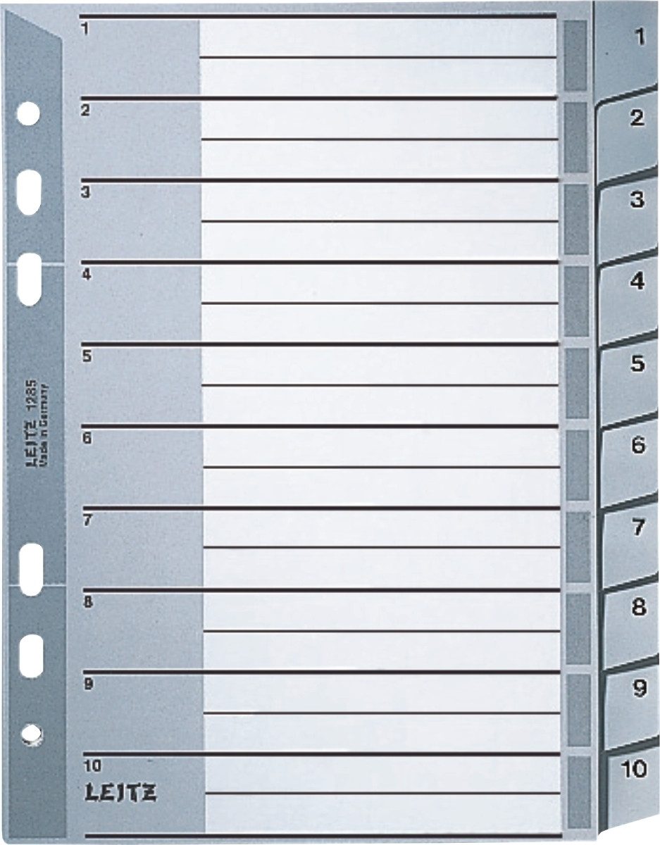 LEITZ Aktenordner Register A5 1-10 PP grau mit Deckblatt