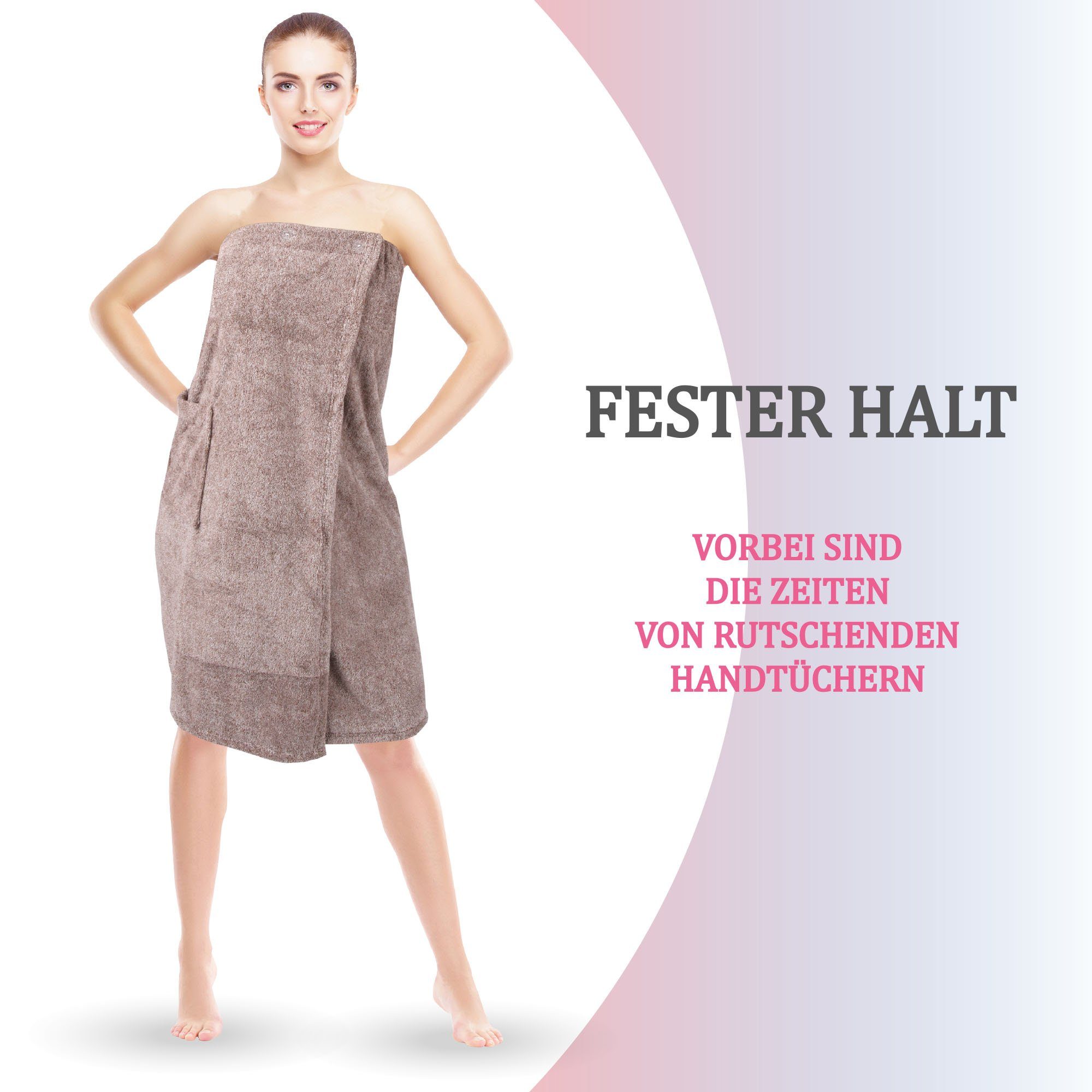 Bestlivings Saunatuch Damen 80x145cm, (1-St), Sauna Kilt "Flauschig" Saunahandtuch mit Gummizug und Knopfverschluss – Bild 4 von 5
