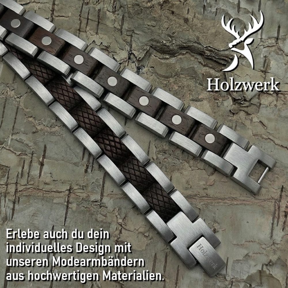 Holzwerk Edelstahlarmband Magnet Holz Armband, Armkette Gliederarmband, inklusive Armbandkürzer, Holz Unikate, ideal auch als Geschenk