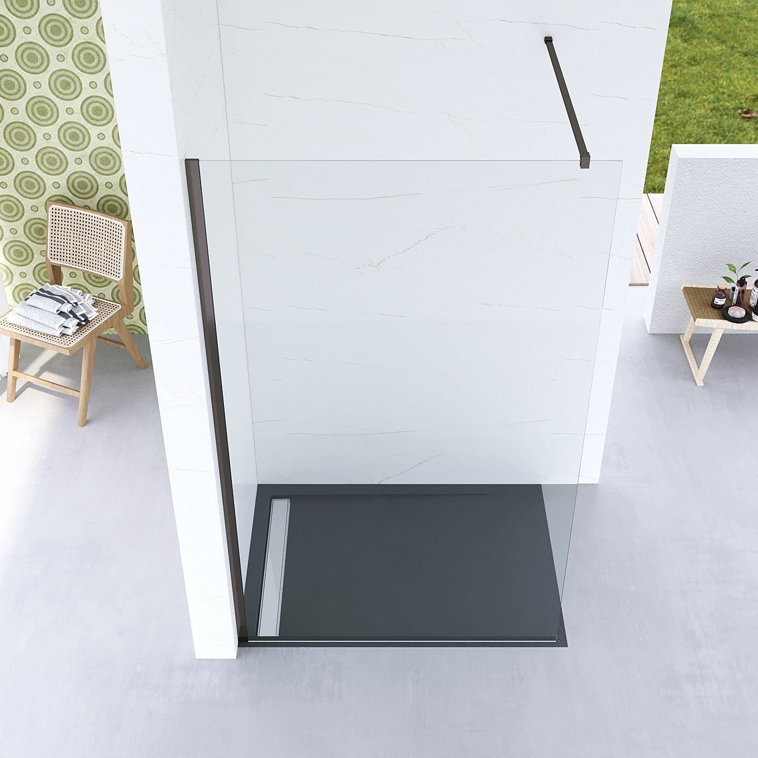 AQUABATOS Duschwand Duschabtrennung Glaswand Duschtrennwand Walk in Dusche 120x200cm, 8 mm Einscheibensicherheitsglas, (Farbe Profil in Goldoptik, Grau, Weiß), Verstellbereich 118-120 cm