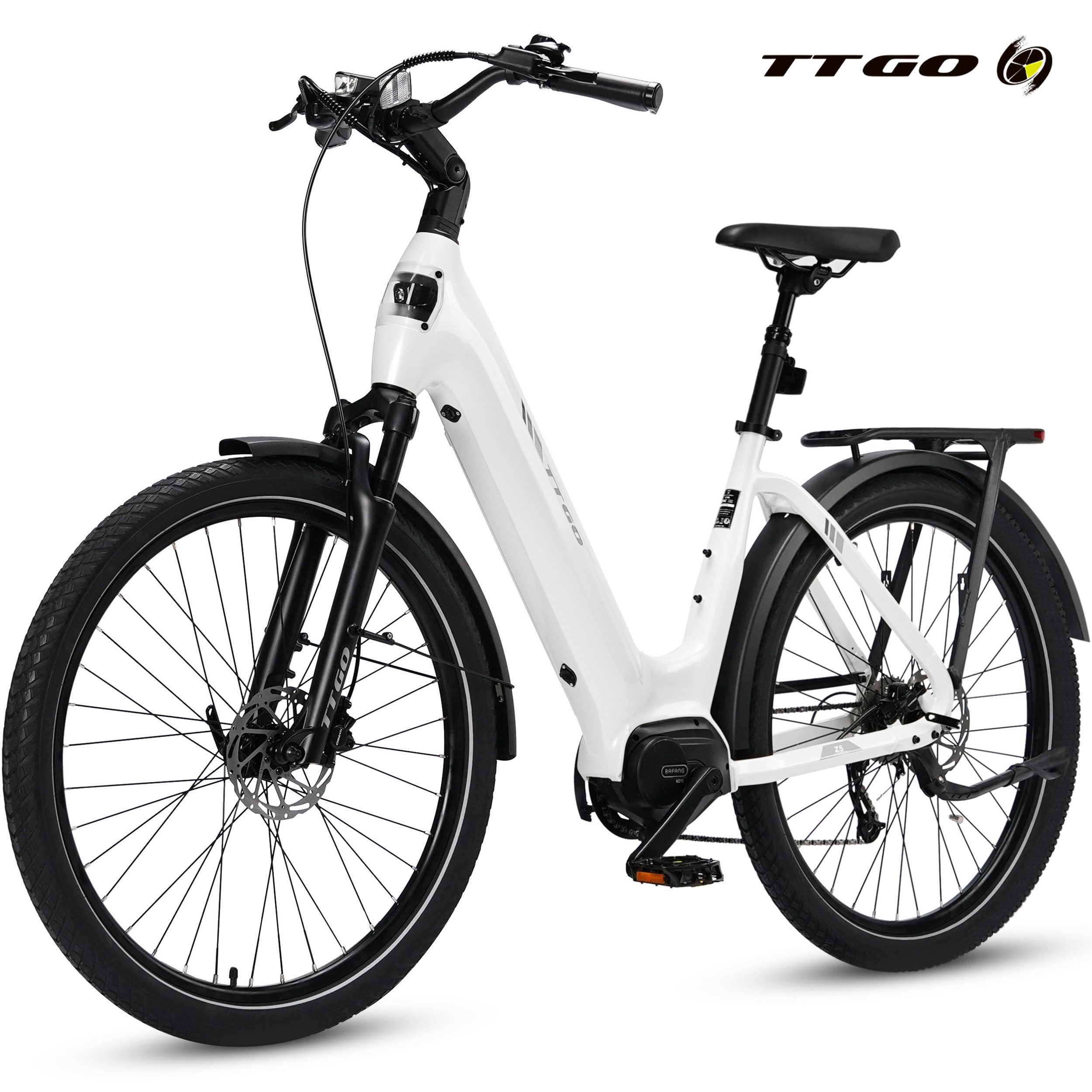 TTGO E-Bike Cityrad 28 Zoll, SUV, 75Nm Mittelmotor, 130km, Z5, für Damen und Herren, 9 Gang SHIMANO, Kettenschaltung, Mittelmotor, 648 Wh, 5 Stufen, Drehmomentsensor, Federsattelstütze, Elektrofahrrad, Pedelec