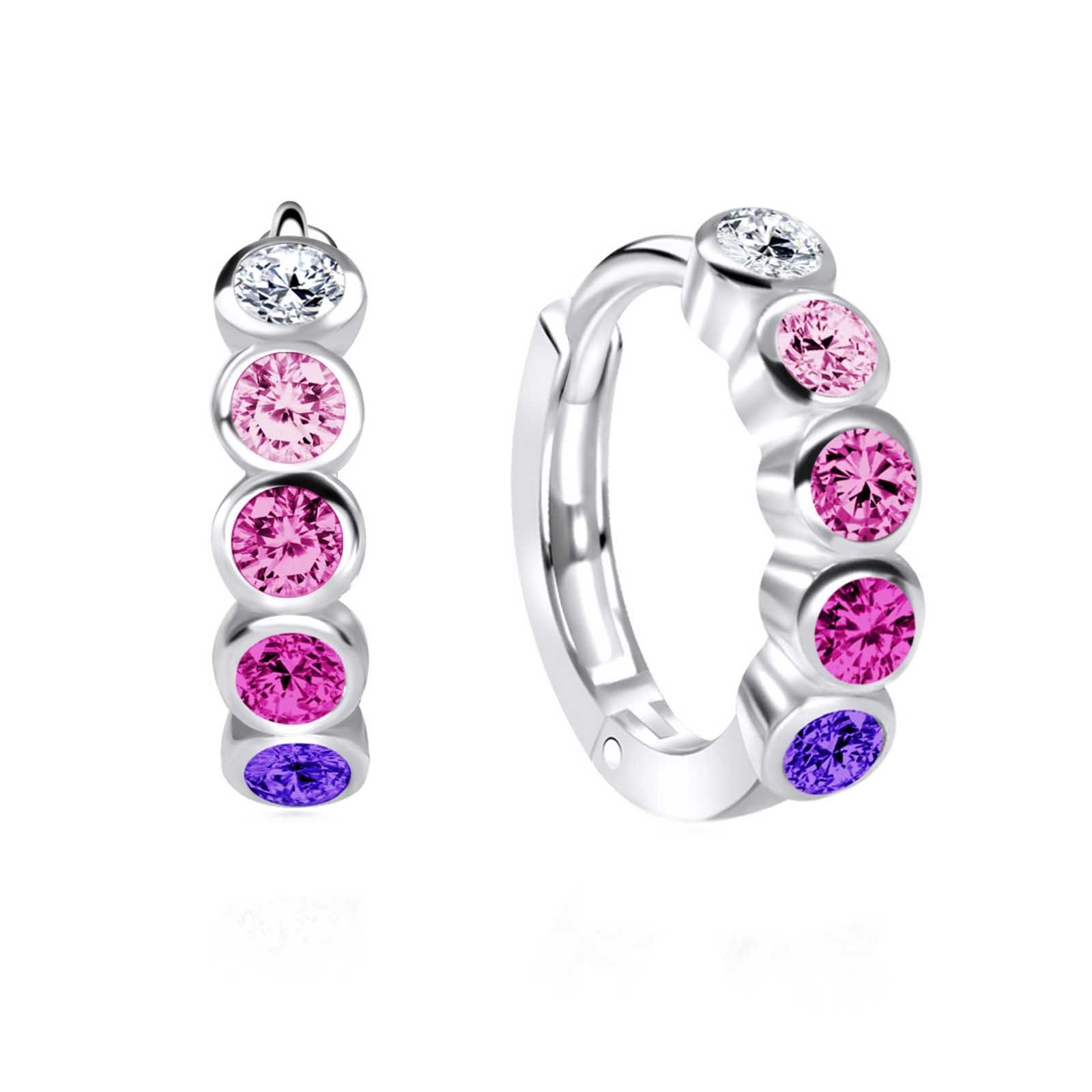 schmuck23 Klappcreolen Feine Ohrringe Creolen 925 Silber Damen Kinder 1,2 cm x 0,3 cm, Silberschmuck Kinderschmuck Zirkonia Geschenk