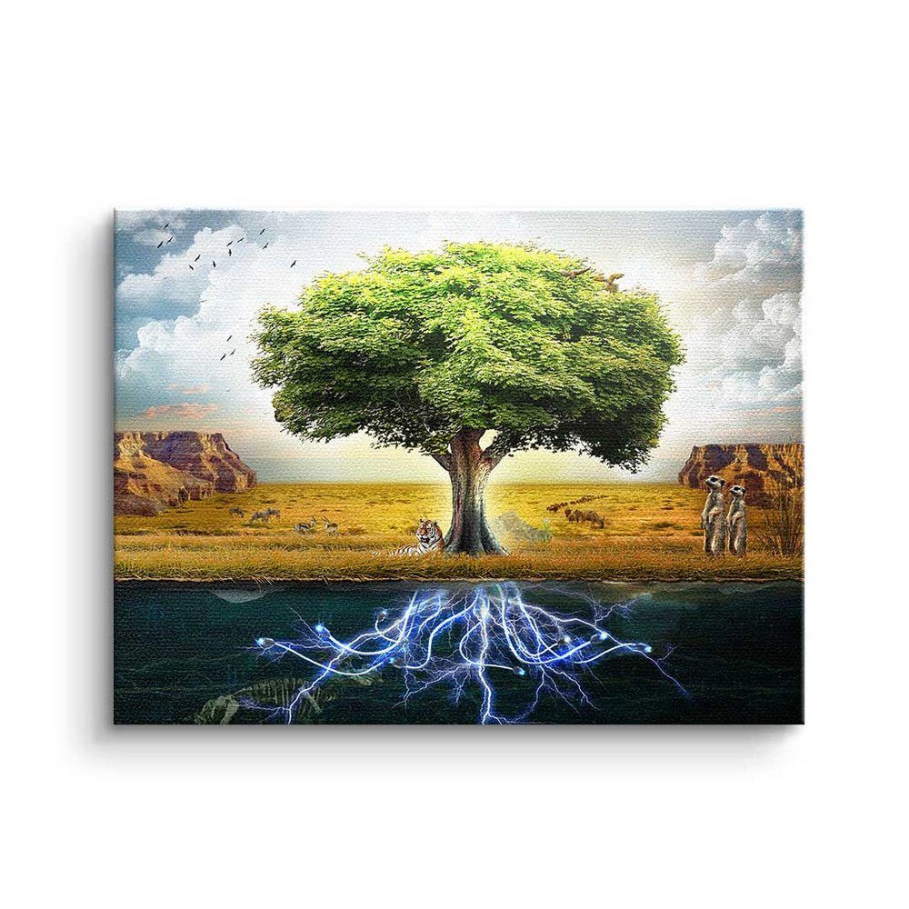 DOTCOMCANVAS® Leinwandbild, - - Baum Spiritual Premium - Leinwandbild Tree weißer Min Rahmen Motivationsbild 