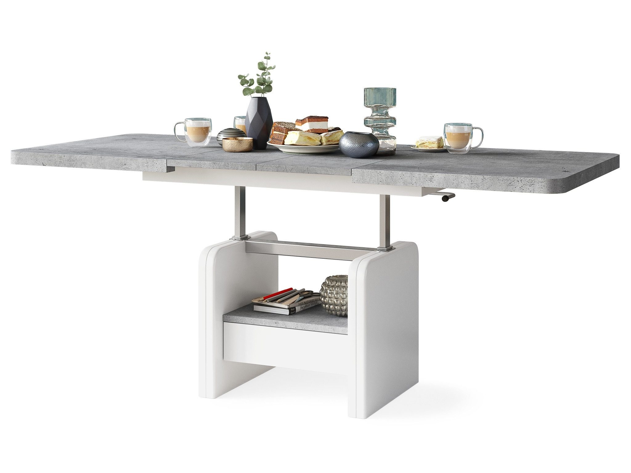 designimpex Couchtisch Design Wohnzimmertisch Lexus höhenverstellbar ausziehbar Schublade, Funktionstisch, Wohnzimmertisch, Tisch, Esstisch, Sofatisch