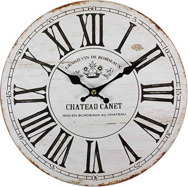 PERLA pd DESIGN Wanduhr Vintage Uhr 30cm Ø Antik Küchenuhr, Retro Uhr Geräuscharm (Antik-Design, transparentes Glas, präzises Quarzuhrwerk)