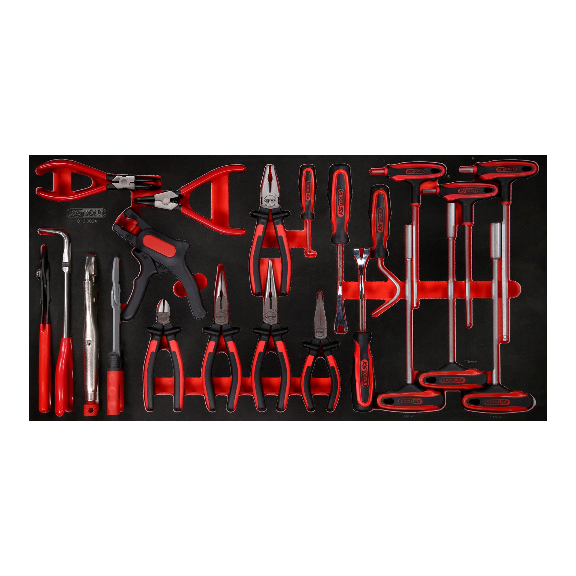 KS Tools Crimpzange KS Tools T-Griff-Winkelstiftschlüssel- / und Zangen-Satz in Schaumstof