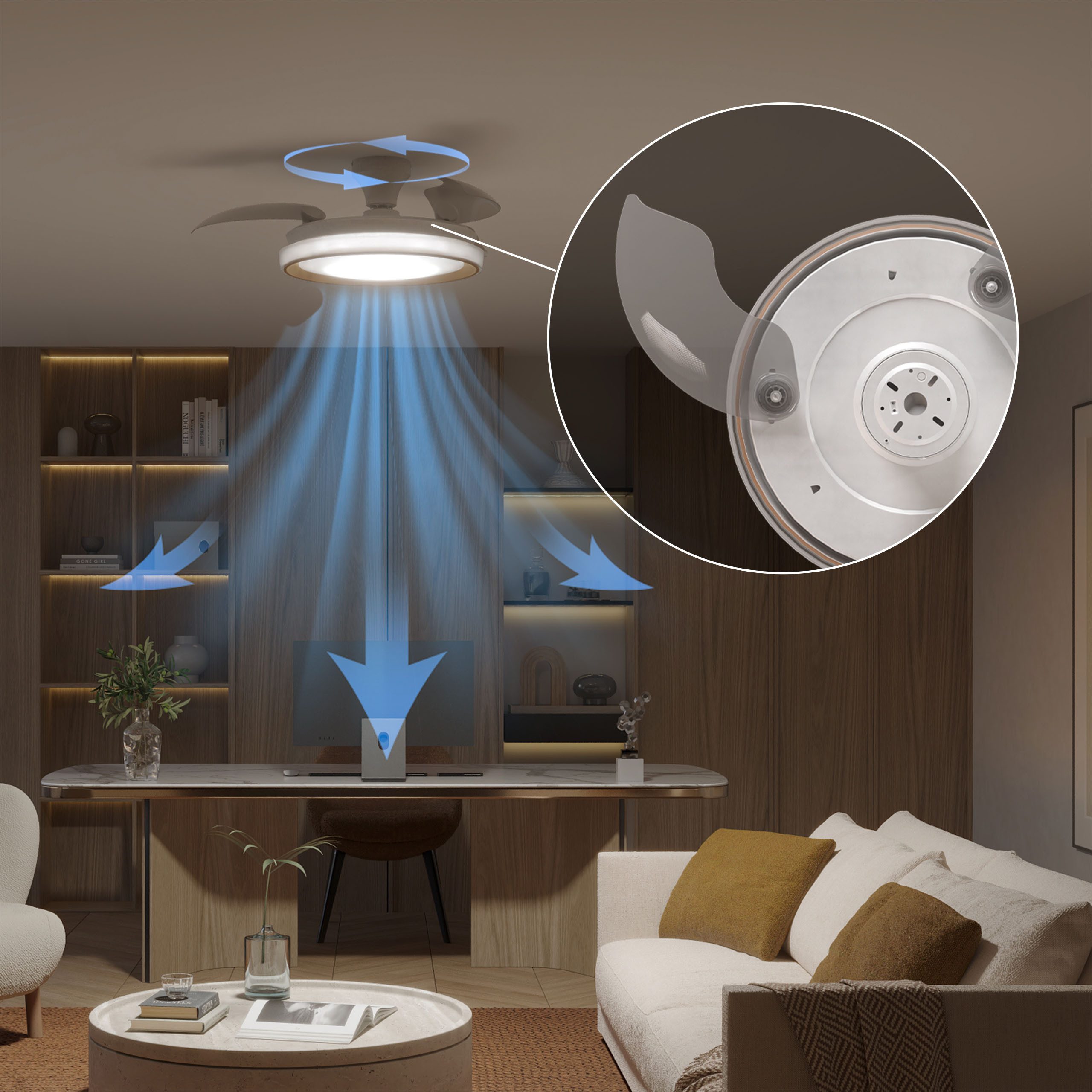 Philips LED Deckenleuchte Bliss 35W DC-Ventilator 28W, einziehbare Rotorblätter, Glitzeroptik, CCT - über Fernbedienung, Dimmer, Dimmfunktion, Ein-/Ausschalter, Farbsteuerung, Fernbedienung, Infrarot inkl., Memoryfunktion, Ventilatorfunktion, dimmbar über Fernbedienung, mehrere Helligkeitsstufen, LED fest integriert, warmweiß - kaltweiß, 2700-6500 Kelvin, dimmbar mit Fernbedienung, 4500 Lumen