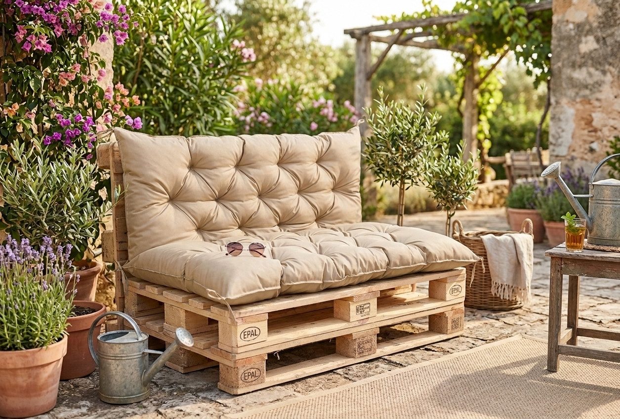 TexDeko Palettenkissen TexDeko-Garden Palettenauflage mit Rückenlehne gesteppt 120x60x50, (Sitzfläche 120x60cm + Rückenlehne 120x50cm)