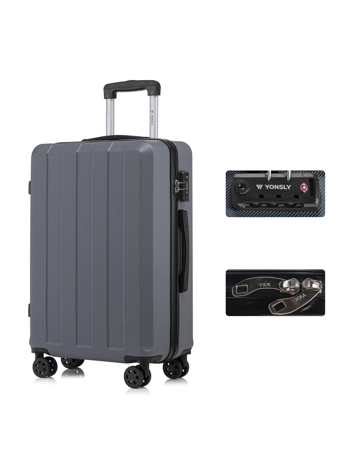 YONSLY Hartschalen-Trolley Premium Hartschalen-Reisekoffer, 4 Rollen, TSA-Schloss, YKK-Reißverschluss, austauschbare Rollen/Griffe