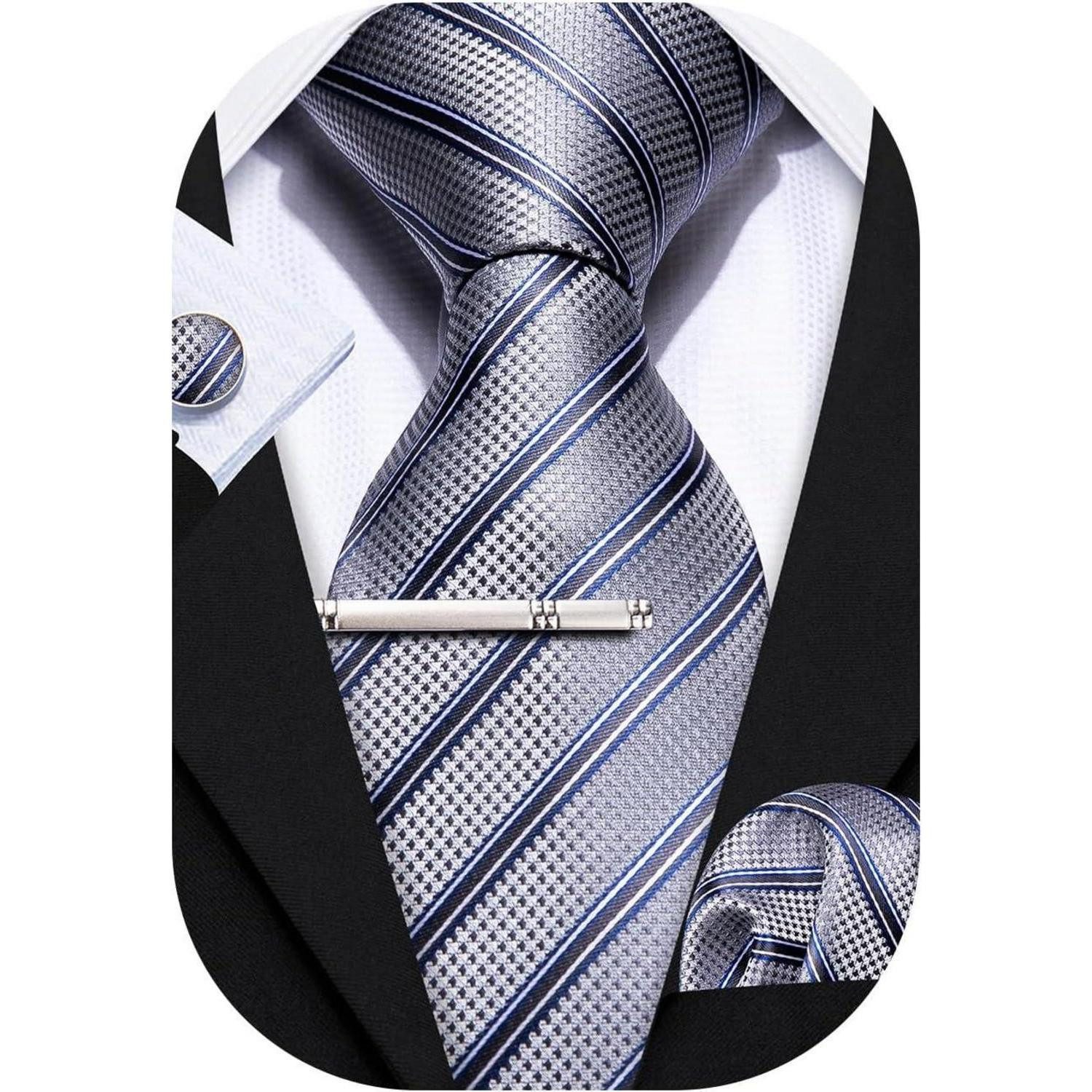 LuxusKollektion Krawatte Krawatte Set Herren Seide Paisley Einstecktuch Hochzeit Hellgrau