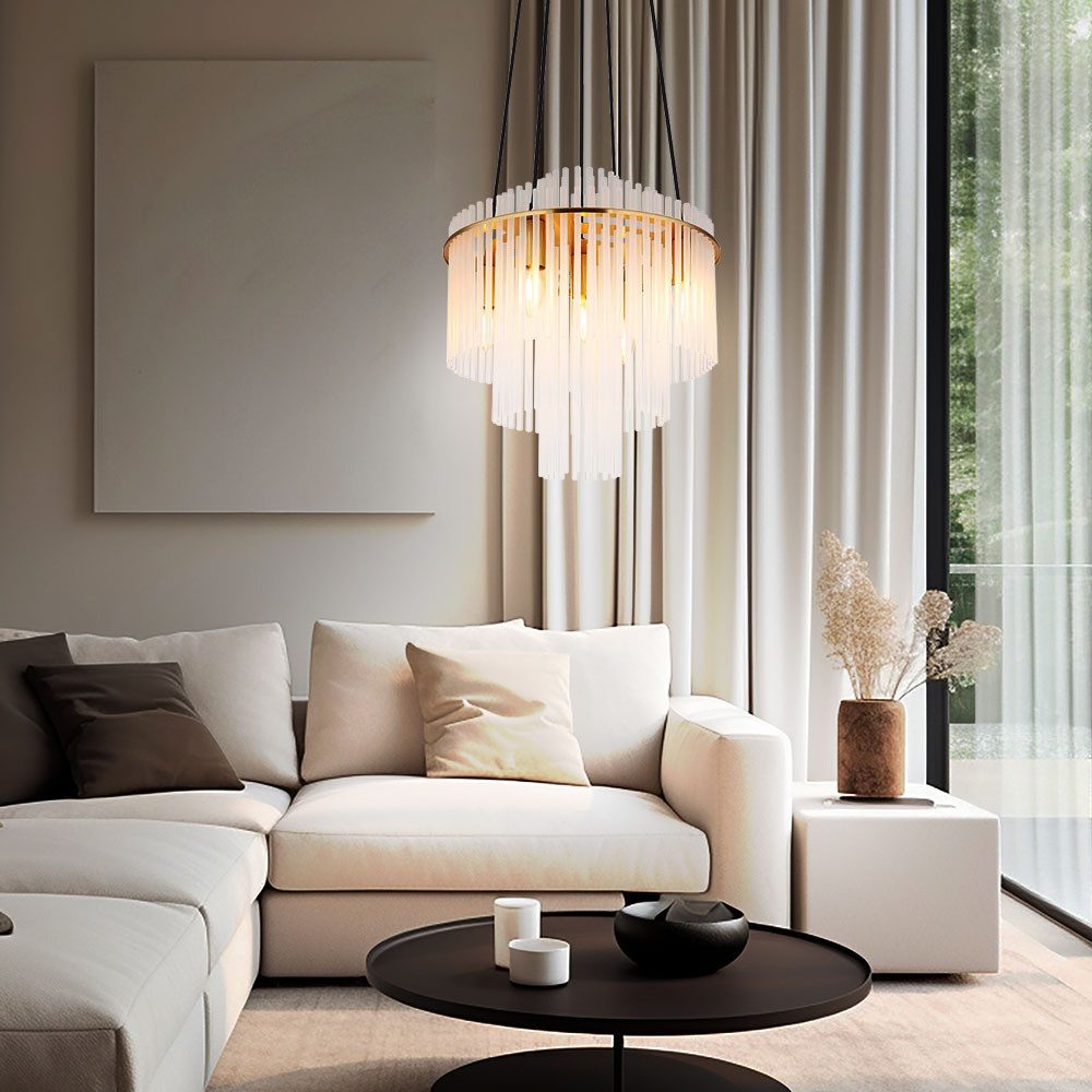GLOBO LIGHTING Kronleuchter, Leuchtmittel nicht inklusive, Kronleuchter Hängelampe Pendelleuchte 5-Flammig E14 Glasstäbe H 120 cm