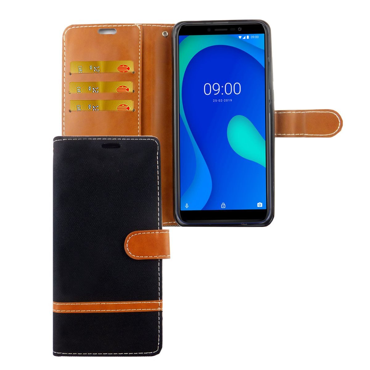 König Design Handyhülle Wiko Y80, Wiko Y80 Handyhülle Bookcover Schwarz