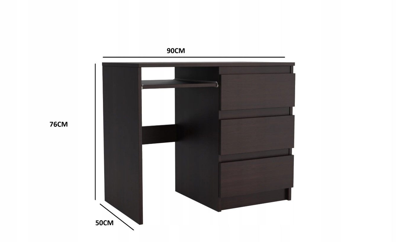 Masseno Schreibtisch VALERIO 90 x 76 cm mit 3 Schubladen Wenge