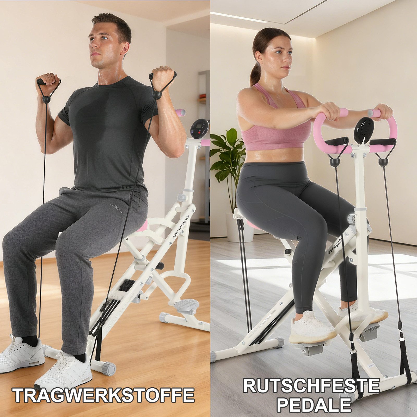 kehot Bauchtrainer Faltbarer Bauchtrainer für Ganzkörpertraining Zuhause (Abdominal Trainer mit Widerstandsbändern für Core & Rücken, Stabile Metallkonstruktion, belastbar bis 120 kg), Kompakter Heimtrainer mit Trainingscomputer