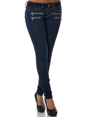 MEMZORO Skinny-fit-Jeans Skinny Jeans mit coolem Knitter-Detail Navy 42 High Waist, 5-Pocket-Style