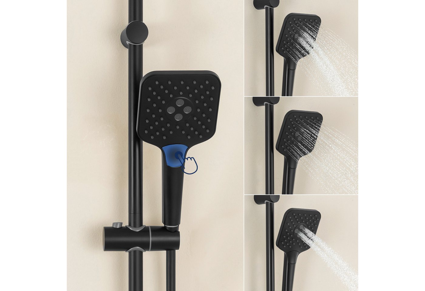 Thumbnail - Lonheo Max Brausegarnitur Schwarz Duschstange mit Handbrause 3 Strahlarten für Handbrausen, Höhe 70 cm, 1 Strahlart(en),...