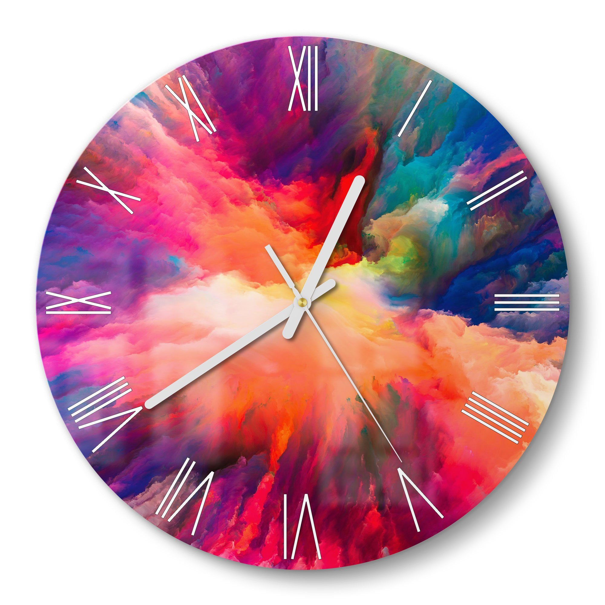 DEQORI Wanduhr 'Bunte Farbwolke' (Glas Glasuhr modern Wand Uhr Design Küchenuhr)