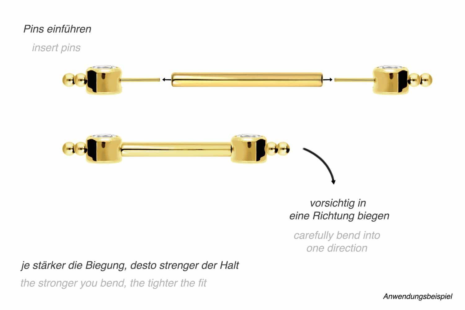 PIERCINGLINE Brustwarzenpiercing Titan Barbell mit Push Fit KRISTALL + KUGELDREIECK (Barbells, 1-tlg)