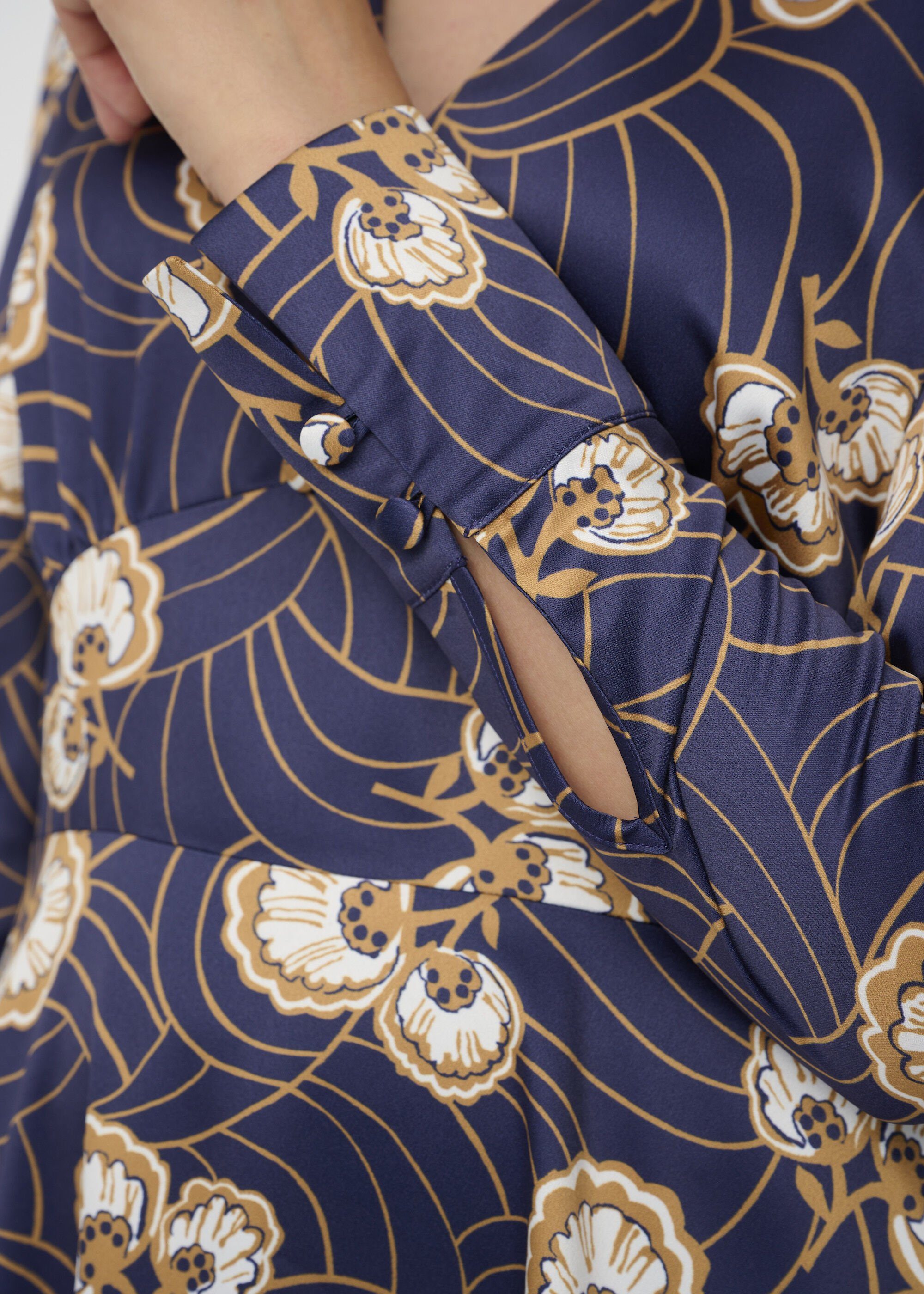 NOUVEAU Kleo glänzendem Abendkleid MIDI DRESS FLARE in mit Blumenprint FIT Satin MIDNIGHT &