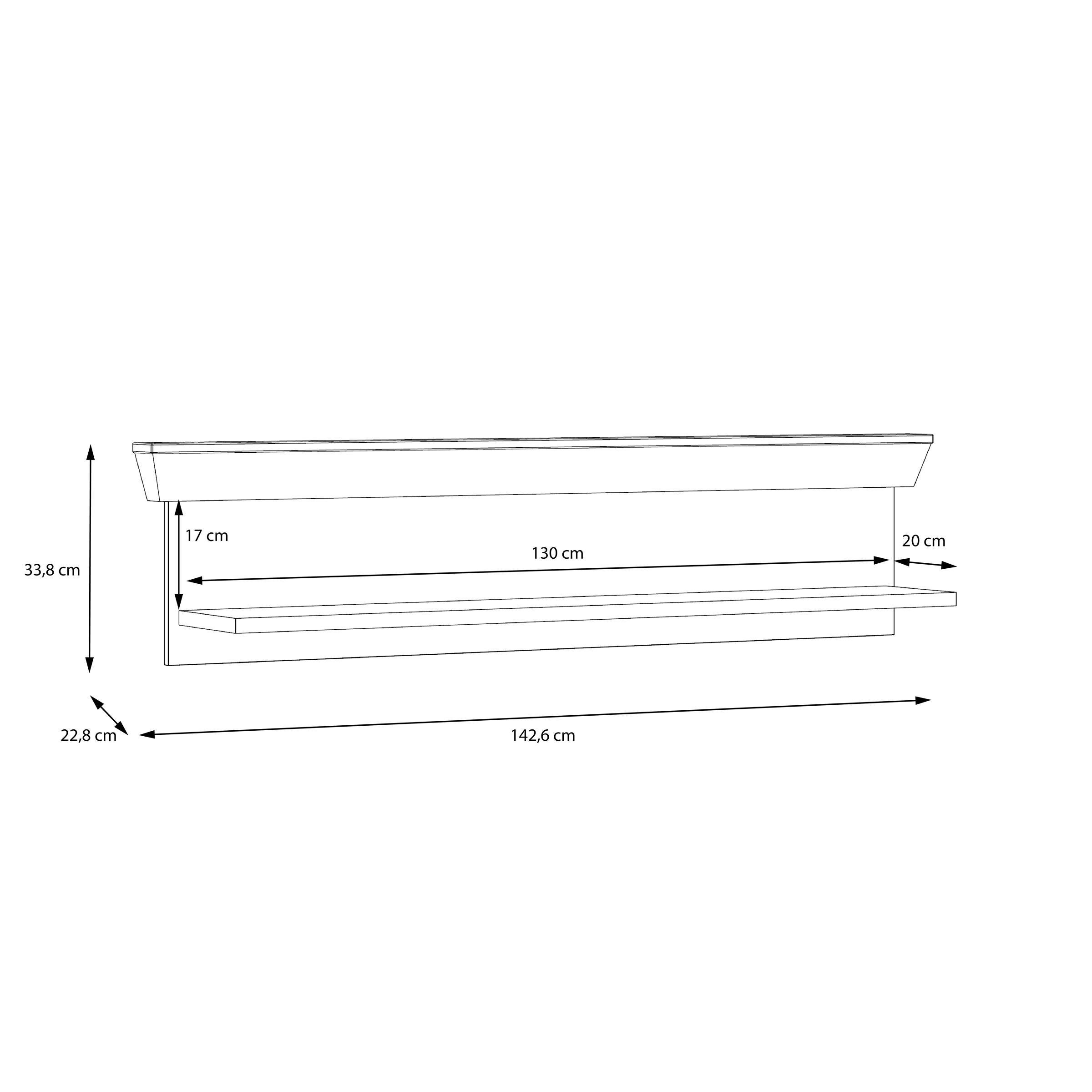 Tiefe Wandboard 33,8 mit modernen Nachbildung 1 cm, möbelando "Kalamaria cm, Ablageboden. Höhe Wandboard I", Landhausstil cm in 23,6 im Wandboard Spanplatte Schneeeiche 143 Breite aus