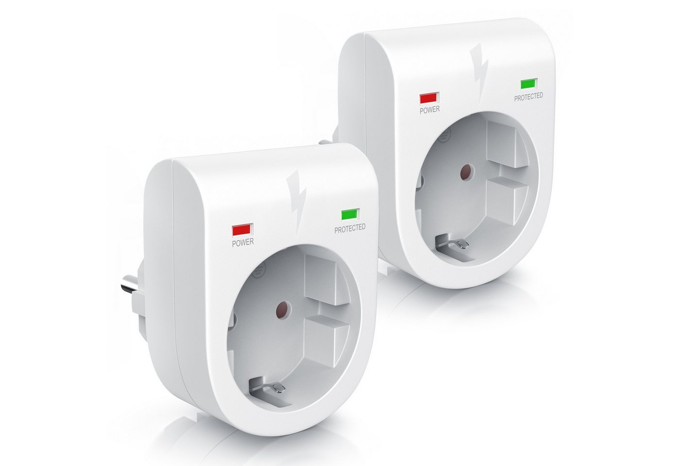 Arendo Steckdose Schuko Überspannungsschutzadapter, LED, Kindersicherung, 3500W, 2-St., IP20, integrierter Berührungsschutz, belastbar bis 16 A, LED-Anzeige